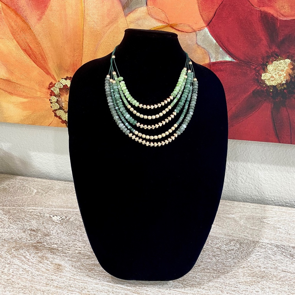 Boho Multi Layer Green and Gold Color Necklace